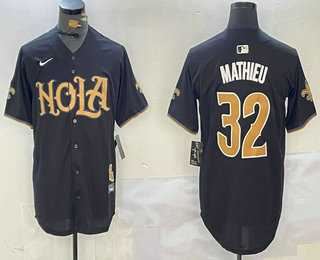 Mens New Orleans Saints #32 Tyrann Mathieu Black Nola Baseball Jersey